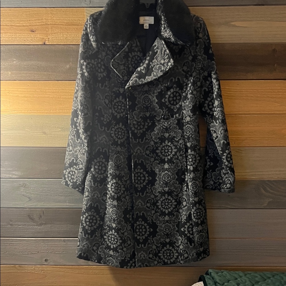 Merona Black and Gray Patterned Trench Coat